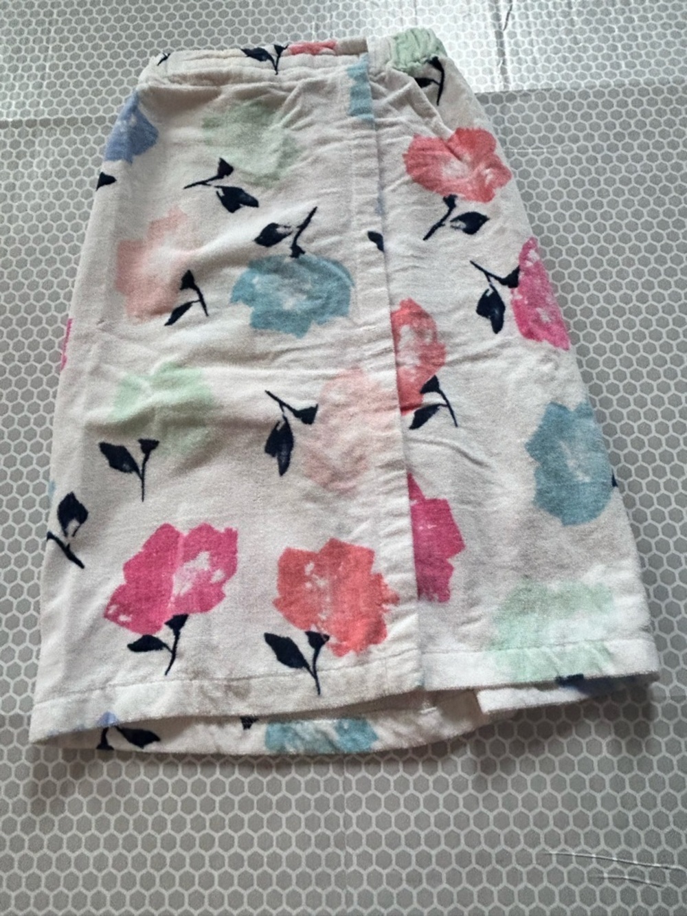 Pastel Floral Terry Cloth Wrap Skirt Towel with Velcro Closure